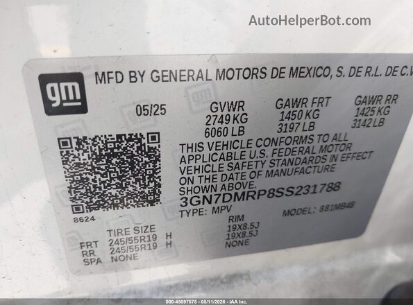 3GN7DMRP8SS231788 2025 CHEVROLET EQUINOX White Vista del compartimento del motor