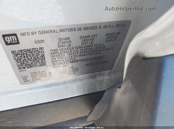 3GN7DMRPXSS193237 2025 CHEVROLET EQUINOX White Vista del compartimento del motor