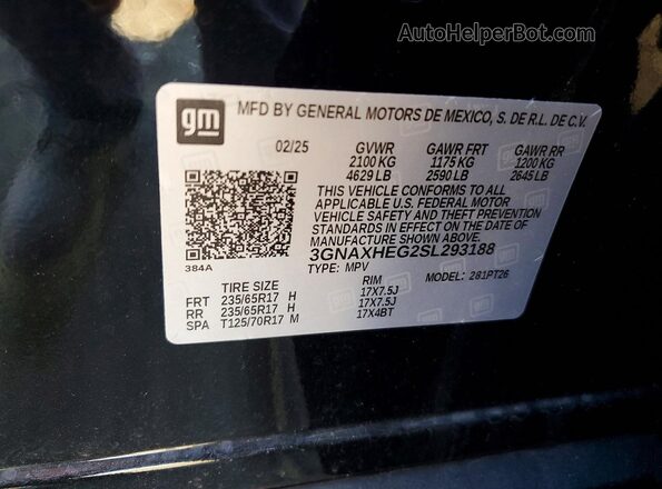 3GNAXHEG2SL293188 2025 CHEVROLET EQUINOX Black Панорамний вид салону 360°