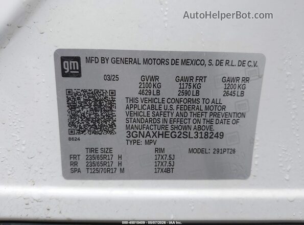 3GNAXHEG2SL318249 2025 CHEVROLET EQUINOX Белый Вид подкапотного пространства