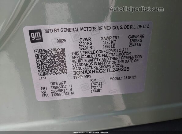 3GNAXHEG2TL249225 2026 CHEVROLET EQUINOX Green 