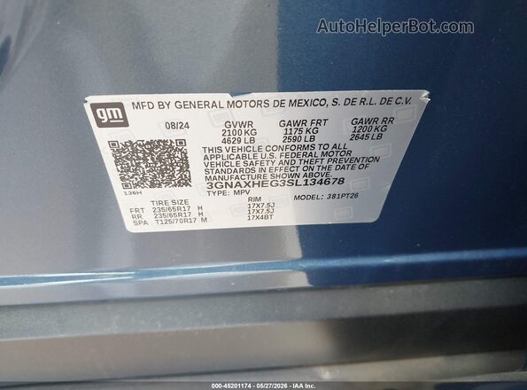 3GNAXHEG3SL134678 2025 CHEVROLET EQUINOX Blue Widok komory silnika