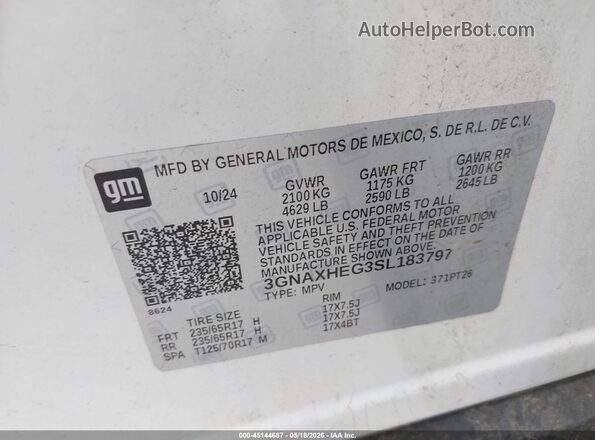 3GNAXHEG3SL183797 2025 CHEVROLET EQUINOX White Engine compartment view