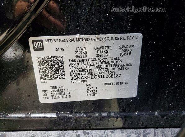 3GNAXHEG5TL268187 2026 CHEVROLET EQUINOX Черный Вид наклейки с VIN-кодом