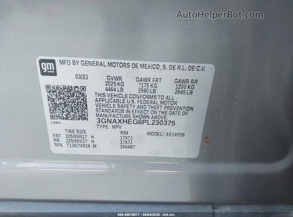 3GNAXHEG6PL230375 2023 CHEVROLET EQUINOX Gray Engine compartment view