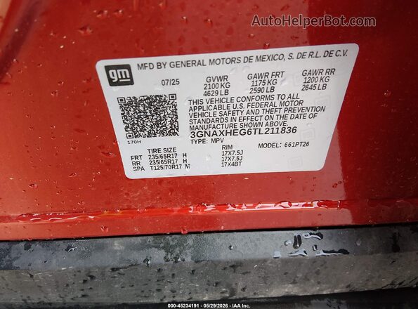 3GNAXHEG6TL211836 2026 CHEVROLET EQUINOX Red Vista del compartimento del motor