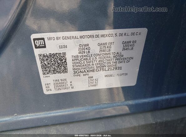 3GNAXHEG7SL212931 2025 CHEVROLET EQUINOX Blue Widok komory silnika