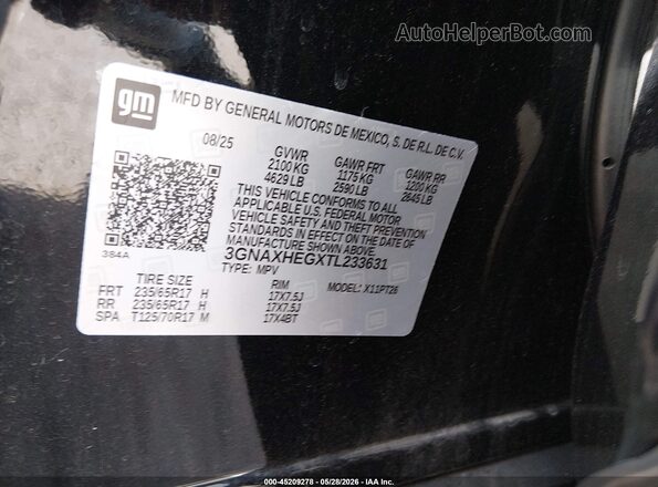 3GNAXHEGXTL233631 2026 CHEVROLET EQUINOX Black ძრავის განყოფილების ხედი