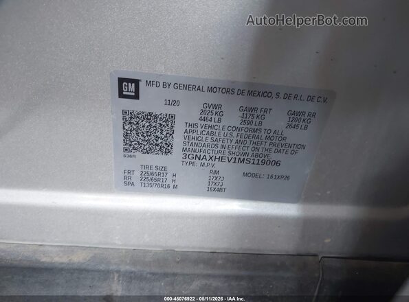 3GNAXHEV1MS119006 2021 CHEVROLET EQUINOX Gray Widok komory silnika