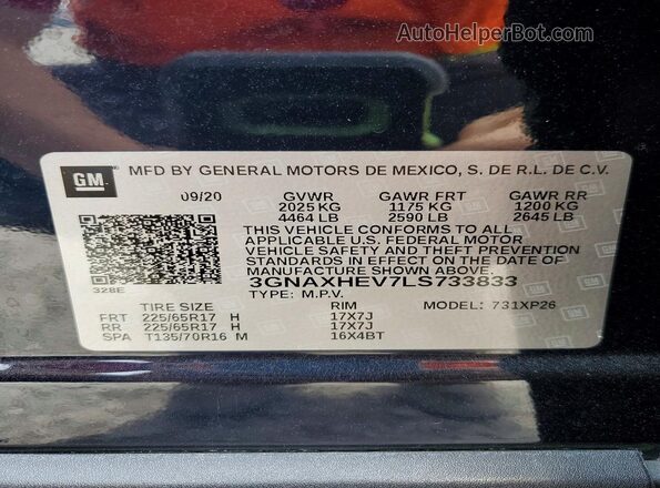 3GNAXHEV7LS733833 2020 CHEVROLET EQUINOX Black Սալոնի 360 աստիճան տեսք