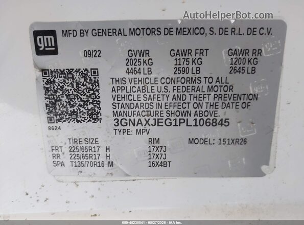 3GNAXJEG1PL106845 2023 CHEVROLET EQUINOX White Շարժիչի բաժամունքի տեսք