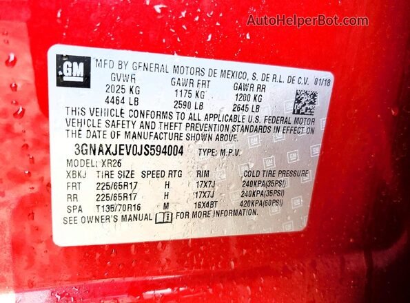 3GNAXJEV0JS594004 2018 CHEVROLET EQUINOX Red Вид підкапотного простору