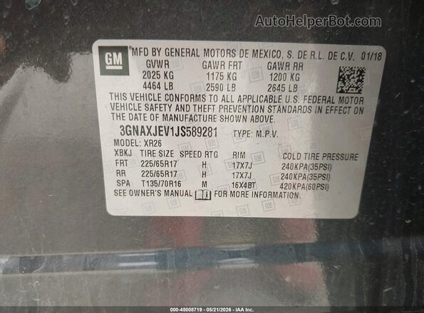 3GNAXJEV1JS589281 2018 CHEVROLET EQUINOX Green ძრავის განყოფილების ხედი