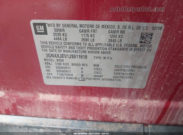 3GNAXJEV1JS611618 2018 CHEVROLET EQUINOX Red Вид підкапотного простору