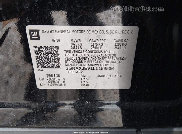 3GNAXJEV1LL159506 2020 CHEVROLET EQUINOX Black Вид підкапотного простору
