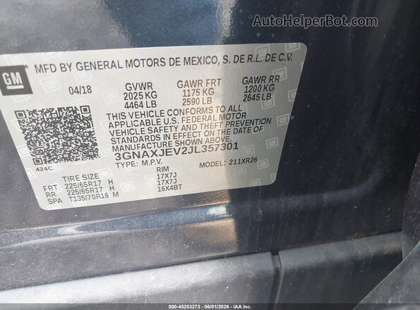3GNAXJEV2JL357301 2018 CHEVROLET EQUINOX Blue Շարժիչի բաժամունքի տեսք