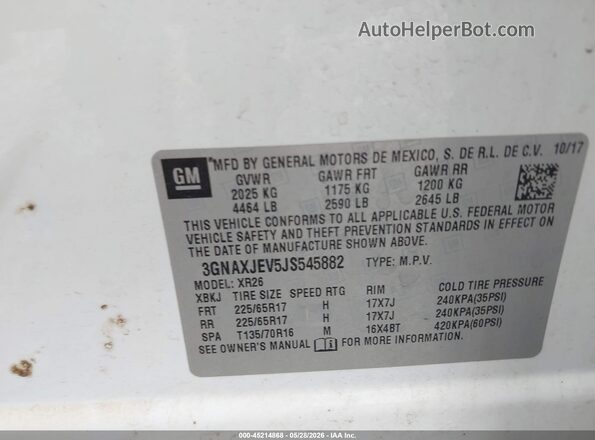 3GNAXJEV5JS545882 2018 CHEVROLET EQUINOX White ძრავის განყოფილების ხედი