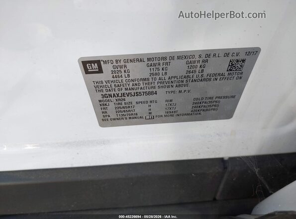 3GNAXJEV5JS575884 2018 CHEVROLET EQUINOX White Вид підкапотного простору