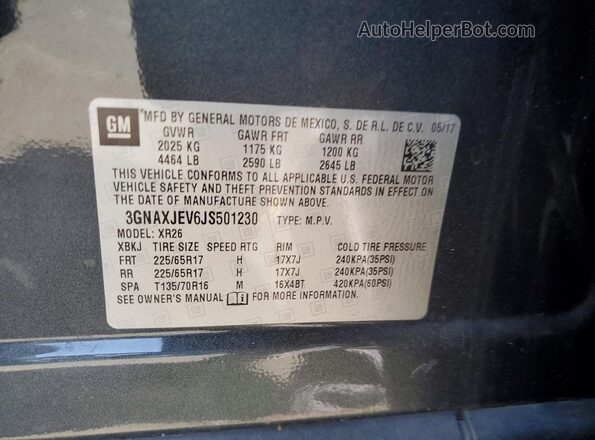 3GNAXJEV6JS501230 2018 CHEVROLET EQUINOX Серый Вид наклейки с VIN-кодом