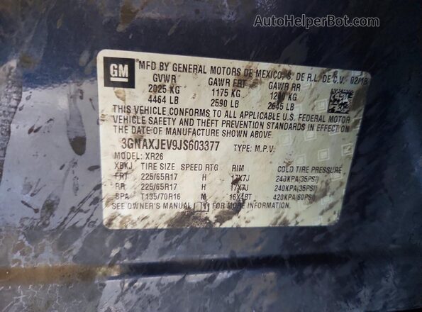3GNAXJEV9JS603377 2018 CHEVROLET EQUINOX Burn VIN sticker view