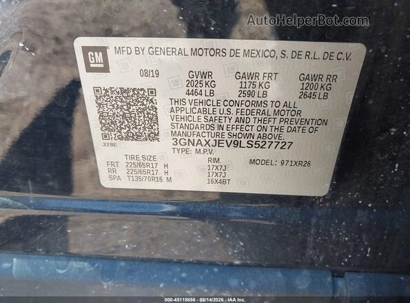 3GNAXJEV9LS527727 2020 CHEVROLET EQUINOX Dark Blue 