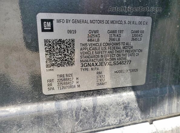 3GNAXJEVXLS548277 2020 CHEVROLET EQUINOX Gray 