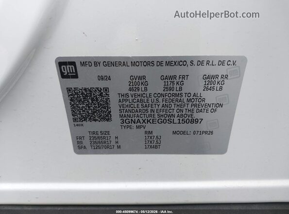 3GNAXKEG0SL150897 2025 CHEVROLET EQUINOX White ძრავის განყოფილების ხედი