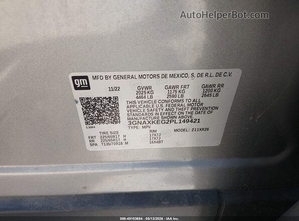3GNAXKEG2PL149421 2023 CHEVROLET EQUINOX Silver Вид підкапотного простору