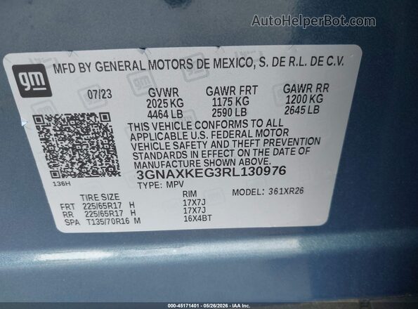 3GNAXKEG3RL130976 2024 CHEVROLET EQUINOX Синий 