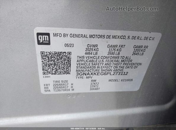 3GNAXKEG6PL273112 2023 CHEVROLET EQUINOX Gray Շարժիչի բաժամունքի տեսք