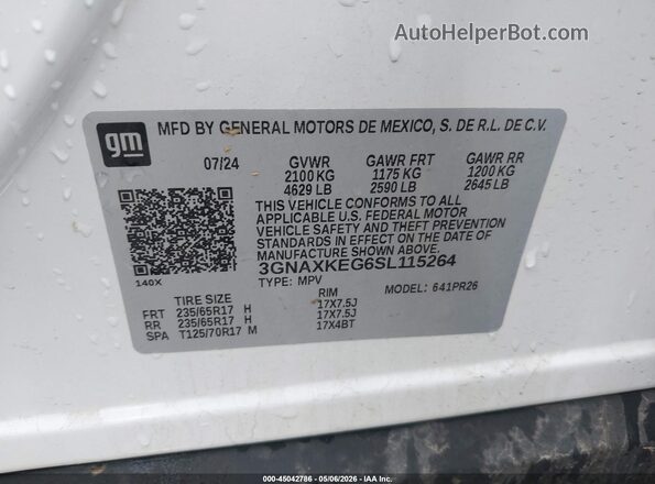 3GNAXKEG6SL115264 2025 CHEVROLET EQUINOX White Widok komory silnika