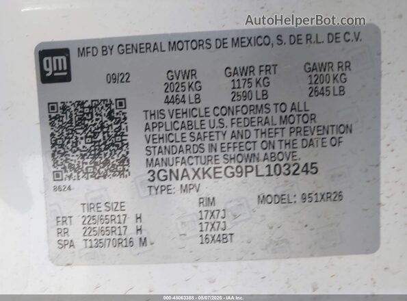3GNAXKEG9PL103245 2023 CHEVROLET EQUINOX White Vista del compartimento del motor
