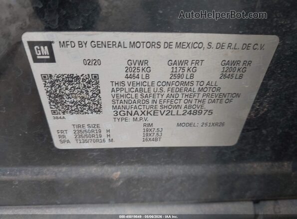 3GNAXKEV2LL248975 2020 CHEVROLET EQUINOX Черный 