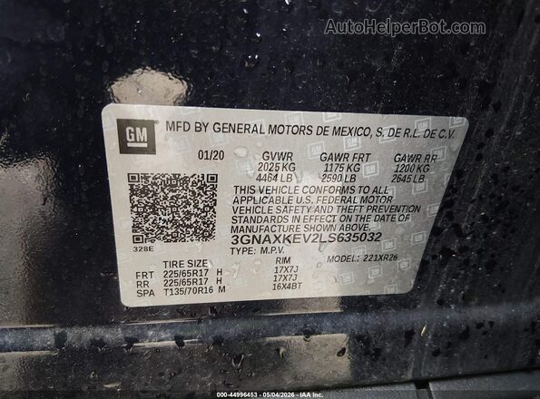3GNAXKEV2LS635032 2020 CHEVROLET EQUINOX Dark Blue Շարժիչի բաժամունքի տեսք