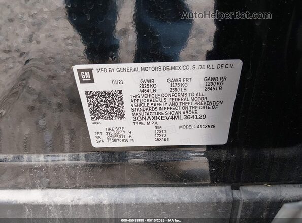 3GNAXKEV4ML364129 2021 CHEVROLET EQUINOX Black Widok komory silnika
