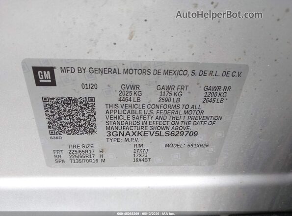 3GNAXKEV5LS629709 2020 CHEVROLET EQUINOX Silver Вид підкапотного простору