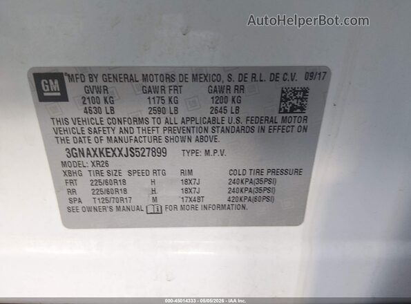 3GNAXKEXXJS527899 2018 CHEVROLET EQUINOX Белый 