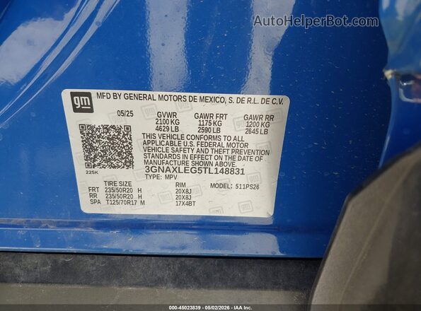 3GNAXLEG5TL148831 2026 CHEVROLET EQUINOX Синий 