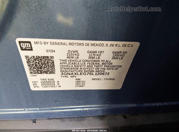3GNAXLEG7SL120673 2025 CHEVROLET EQUINOX Blue Вид підкапотного простору