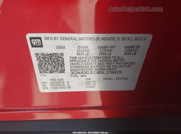 3GNAXLEG8SL176475 2025 CHEVROLET EQUINOX Red Vista del compartimento del motor