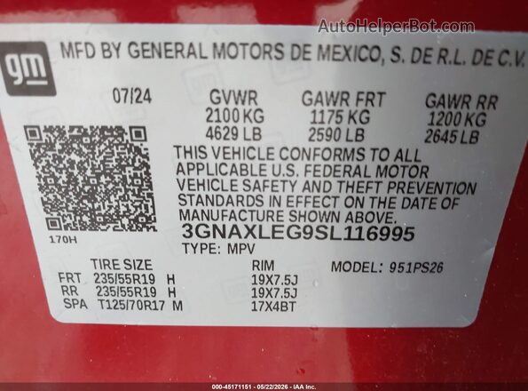 3GNAXLEG9SL116995 2025 CHEVROLET EQUINOX Red Widok komory silnika
