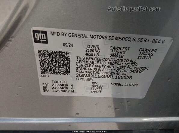 3GNAXLEG9SL160026 2025 CHEVROLET EQUINOX Silver Вид підкапотного простору