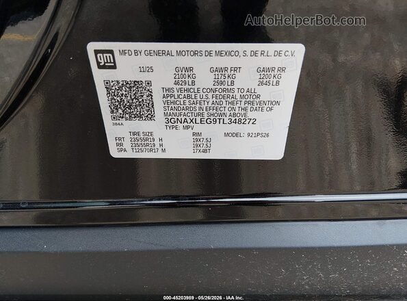 3GNAXLEG9TL348272 2026 CHEVROLET EQUINOX Black Engine compartment view