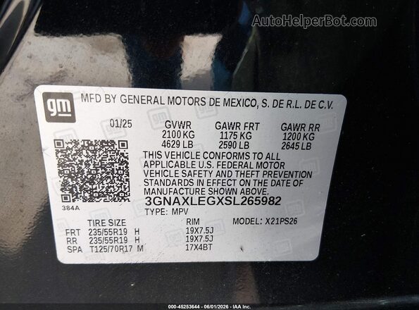3GNAXLEGXSL265982 2025 CHEVROLET EQUINOX Black Engine compartment view