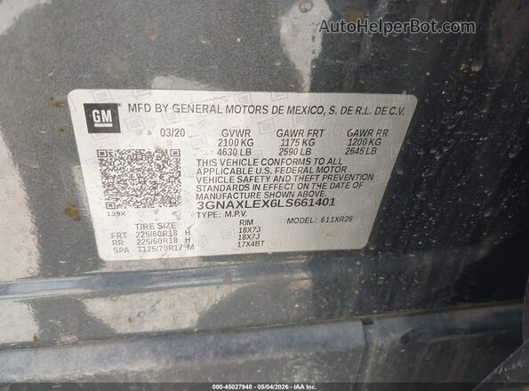 3GNAXLEX6LS661401 2020 CHEVROLET EQUINOX Gray Vista del compartimento del motor