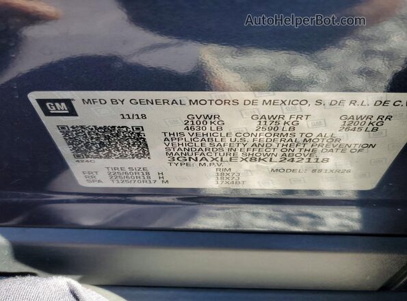 3GNAXLEX8KL242118 2019 CHEVROLET EQUINOX Blue 
