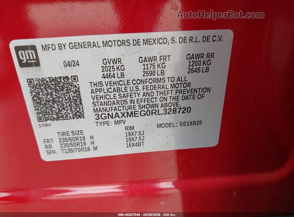 3GNAXMEG0RL328720 2024 CHEVROLET EQUINOX Red Vista del compartimento del motor