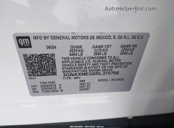 3GNAXMEG0RL370756 2024 CHEVROLET EQUINOX White ძრავის განყოფილების ხედი