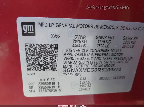3GNAXMEG0RS109374 2024 CHEVROLET EQUINOX Red 
