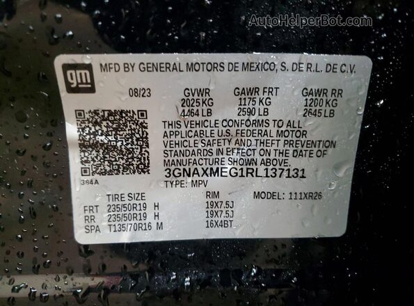 3GNAXMEG1RL137131 2024 CHEVROLET EQUINOX Черный Вид наклейки с VIN-кодом
